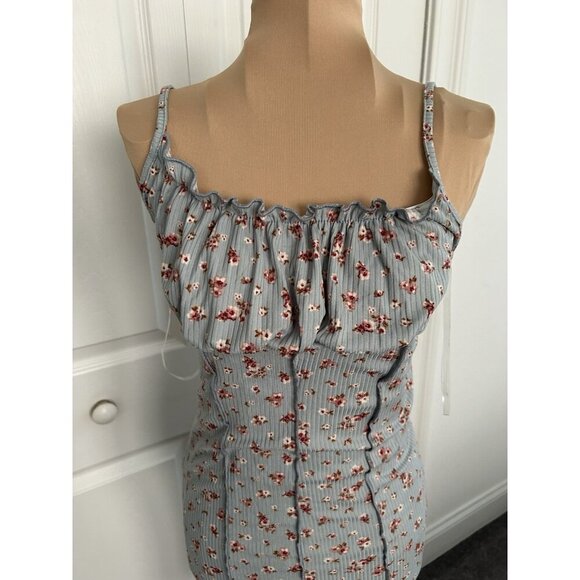 ACTIVE USA Women's Rib Knit Bustier Cami Tank Blue Ditsy Floral Body-con Dress M - Picture 2 of 9